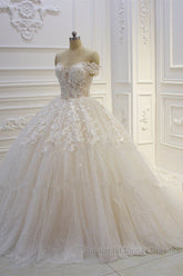 Off the shoulder Tulle Lace Appliques Sequined Wedding Dresses
